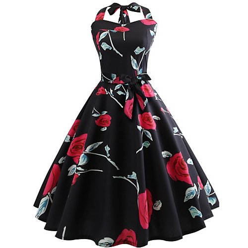 Women retro swing dress - printing