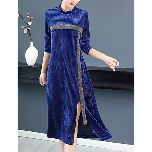 Women Plus Size everyday, go out of fashion, elegance loosening, swing dress, striped diversion, print velvet frame