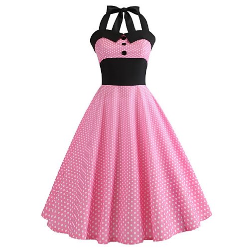 Women go retro cotton dress - polka dot printed halter / summer