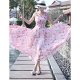 Women Floral holiday, beach chiffon swing dress print V-neck lamp