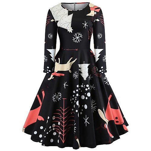 Female retro / elegant swing dress - geometric print