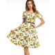 Women retro swing dress - printing boat neck