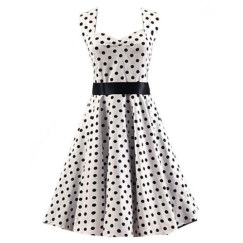 Women retro cotton dress - polka dot bow Halter