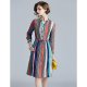 Women retro / advanced A-line dress - Striped Patchwork