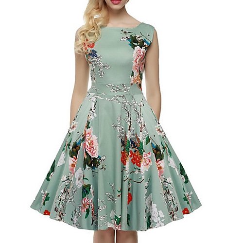 Women vacation / out retro / street chic cotton dress - Flower / Spring / Summer / floral patterns