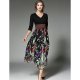 Women daily, beach, chic cotton, polyester, chiffon dress, patchwork print V-neck top,