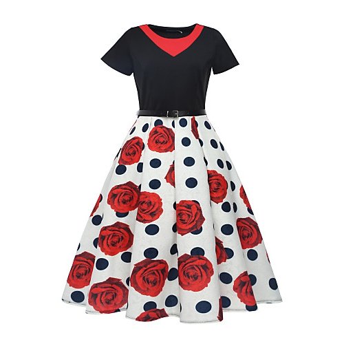 Female retro / elegant swing dress - Floral / color prints